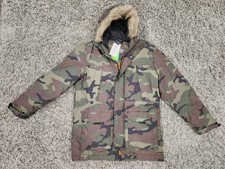 New Men's H&M Water Repellent Camo Parka Jacket Wind Proof Medium Camouflage 