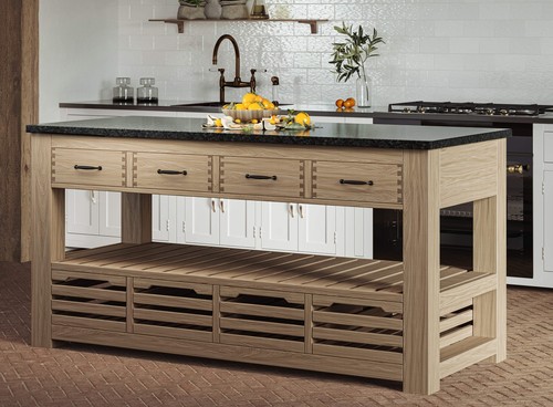 Four drawer oak kitchen - kitchen, island