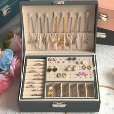 2 Layer Grey Jewellery Box Organizer Rings Necklaces Jewellry Storage Case Box