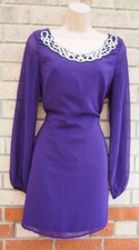 Lipsy purple beaded collared long sleeve winter party shift cocktail dress 10 S