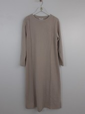 M&S Dress Size 16 Reg Beige Brushed Seam Detail Long Sleeve Maxi New F2