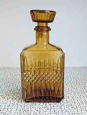 60s 70s Vintage Retro Amber Cut Glass Whisky Decanter Genie Bottle MCM Bar