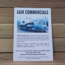 LION TOYS,  A&M COMMERCIALS SCANIA T-CAB & STEPFRAME TRAILER LTD CARD  ( ONLY )