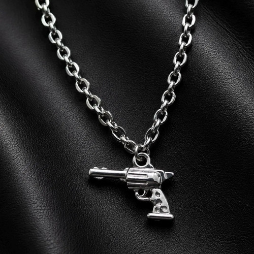 Silver gun revolver pendant - silver,