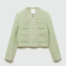 Pale Green Wool Mix Tweed Zip