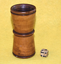 ANTIQUE c19th CENTURY TREEN WOODEN DICE SHAKER plus DICE