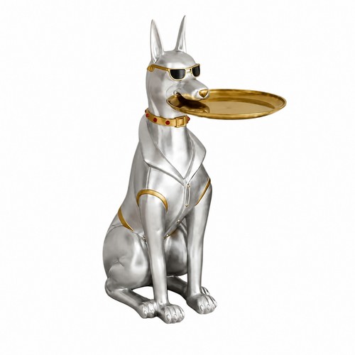 Dog statue with tray - with,