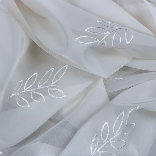 Cream floral voile fabric net - fabric,