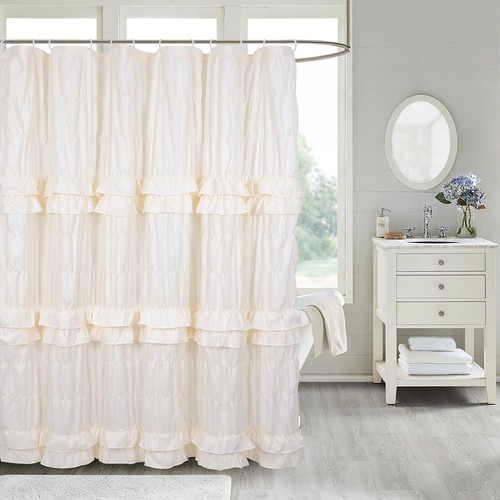 Ivory ruffle shower - shower, curtain