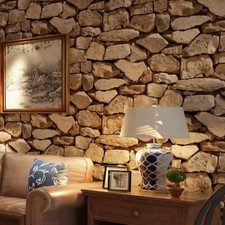 9.5M 3D Stone Effect Vinyl Wallpaper Vintage Textured for Living Room Wall Decor