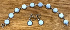 MATTSON & OLSSON 1957 SWEDISH STERLING SILVER & MOONSTONE BRACELET & EARRINGS