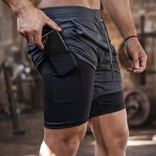 Men 2in1 running shorts gym - 2in1,