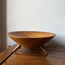 VINTAGE ART DECO STYLE MCM 3 FOOTED SERVING BOWL DISH Striped WOOD NZ Sovereign 