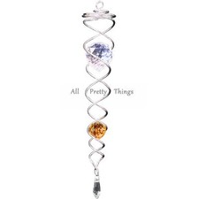 SILVER & AMBER CRYSTAL 34cm TWISTER Iron Stop Wind Spinner - Post W/wide