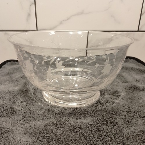 Flower etched glass - glass, bowl