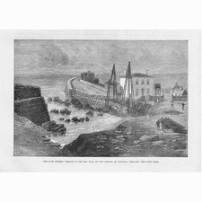 IRELAND Breach in the Sea Wall on the Strand at Youghal - Antique Print 1881