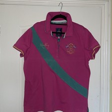 Joules Womens Mary King Fuchsia Stripe Polo Shirt 18 Bust 46 In