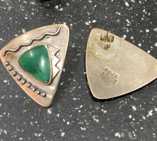 Vintage Sterling Silver 925 Contemporary Malachite  Stud Earrings