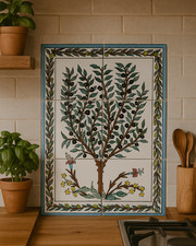 Ceramic Tile Mural Backsplash Kitchen Wall Art Hand Painted Olive Tree 12" × 18"
