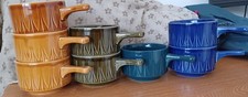 8 Vintage Soup Bowls with Handles  Retro Tams Glazed Dish 70s. Made in England.