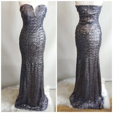 8, Tfnc, Grey Silver Sequin Bodycon Sleeveless Maxi Dress, Prom Party Evening