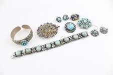 Czech Filigree Jewellery Peking Glass Stone Set Bangle Ornate Faceted x 8