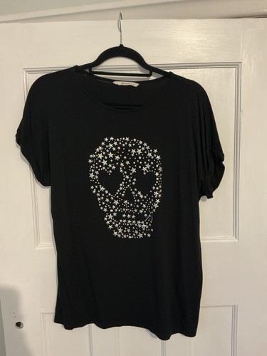 Ladies black skull shirt - skull, top
