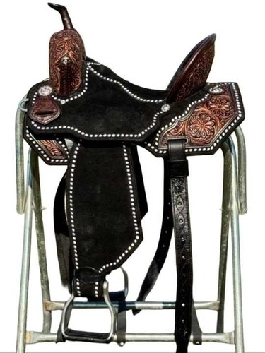 Premium black western - black, leather