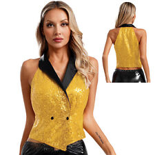 Womens Sequins Suit Vest Lapel