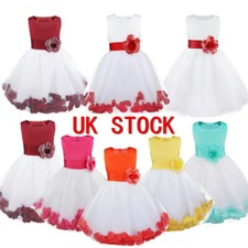 UK Petals Bowknot Princess Dresses Wedding Flower Girls Dresses Bridesmaid Gowns