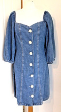 Primark Denim & Co Light Blue Denim Button Down Balloon Sleeve Mini Dress 14 