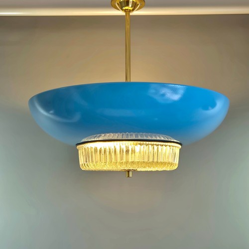 Vintage glass brass pendant - brass,