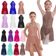 Loyan Girls Lace Rhinestone Roller Skating Lyrical Dress Gymnastic Dance Leotard