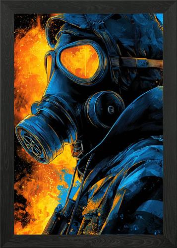 Gas mask fire framed - gas,