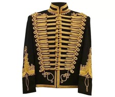 Men Black Napoleonic Hussar Jacket Scottish Military Uniform Tunic Pelise Jacket