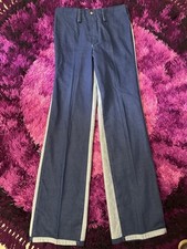60s 70s Unisex Two Tone Blue Denim Flared Trousers hippie Psych