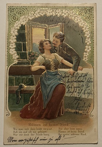 Man woman kissing gold - &,