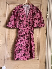 GANNI PINK PRINT COTTON POPLIN MINI WRAP DRESS SIZE 32/UK 4/6