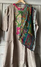 Beige Indian Pakistani Embroidery Wedding Mehndi Baraat Eid Outfit She Posh XS