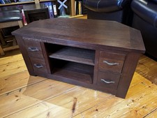 Solid Wood Corner TV Stand - Dark Wood Finish