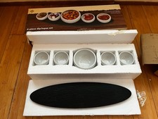 6 piece dip tapas set ceramic dishes & slate tray - boxed