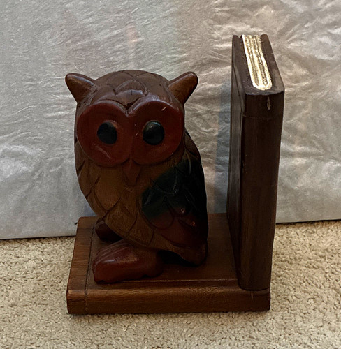 Brown carved wooden owl - carved,