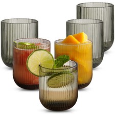 6x Ribbed Drinking Glasses Set Tumbler Hi Ball Water Juice Wine Fluted Glassware