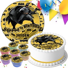BATMAN BIRTHDAY PARTY PERSONALISED EDIBLE CAKE TOPPER & CUPCAKE TOPPERS D715