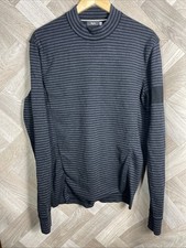Rapha Sweater Mens Medium Grey Black Striped Merino Stand Collar Knit Cycling