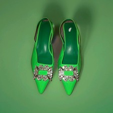 Size 8/9 Low Kitten Heel Neon Green Glam Pointed Toe Shoes Drag Queen Party Used