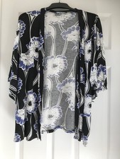 Atmosphere Black White & Blue Kimono Style Short Stretchy Cardigan Size S