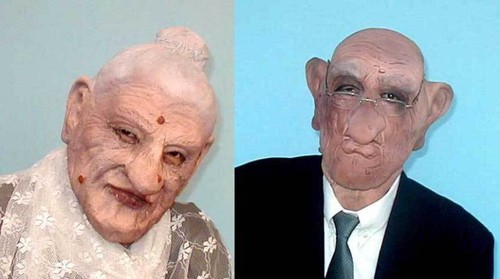 Old man mask lady - man,