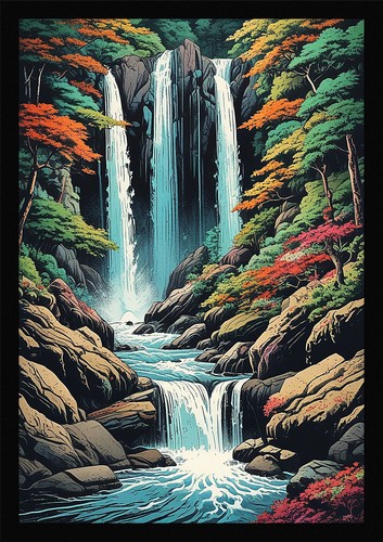 Waterfall beautiful framed - beautiful,