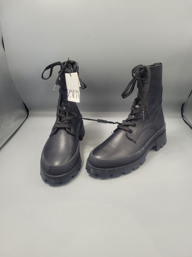Bnwt zara black leather biker - leather,